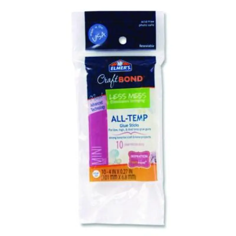 Craftbond Less Mess All-Temp Glue Sticks, Mini, 0.27 x 4, Dries Clear, 10/Pack - Glue Gun Sticks | Elmer's