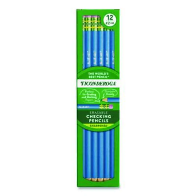 Erasable Colored Pencils, 2.6 mm, 2B (#2), Blue Lead, Blue Barrel, 12/Pack - Pencils | Ticonderoga