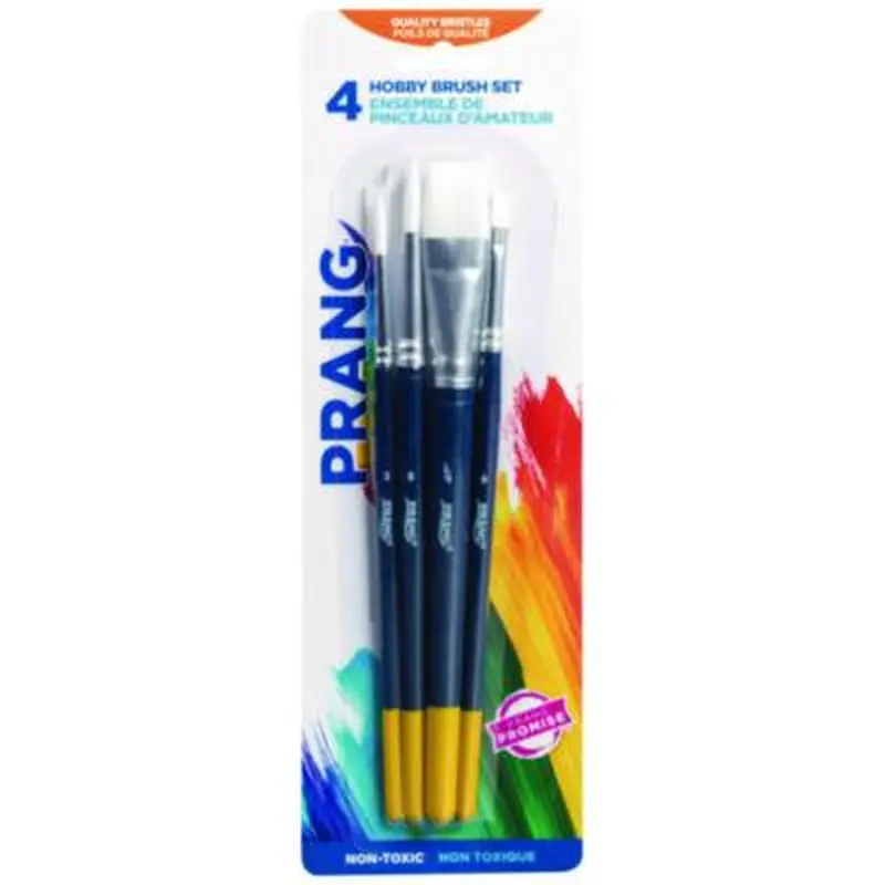 Hobby Four-Brush Set, Assorted, Synthetic, Flat; Round, 4/pack - Paint Supplies | Prang