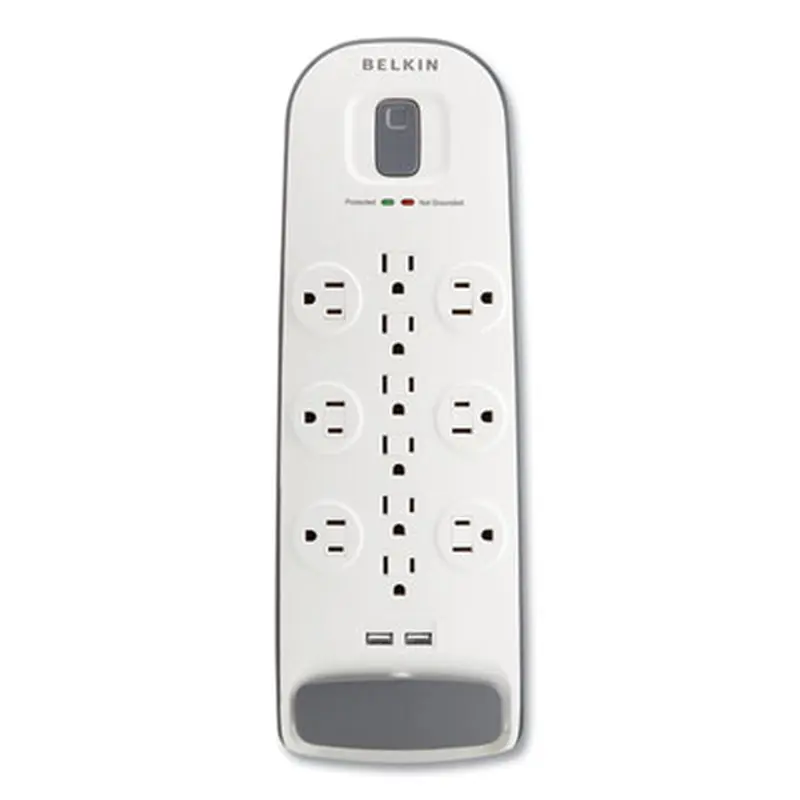 Home/Office Surge Protector, 12 AC Outlets, 6 ft Cord, 3,996 J, White/Black - Surge Protectors | Belkin