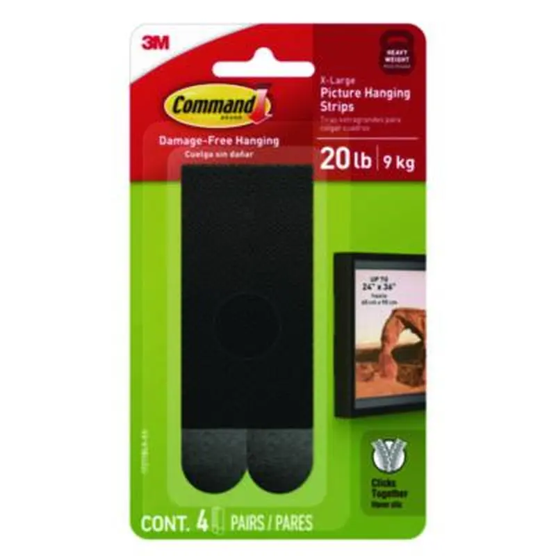 Picture Hanging Strips, X-Large, Removable, Holds up to 20 lbs per 4 Strips, Black, 4 Strip Pairs - Mounting Tape | Command