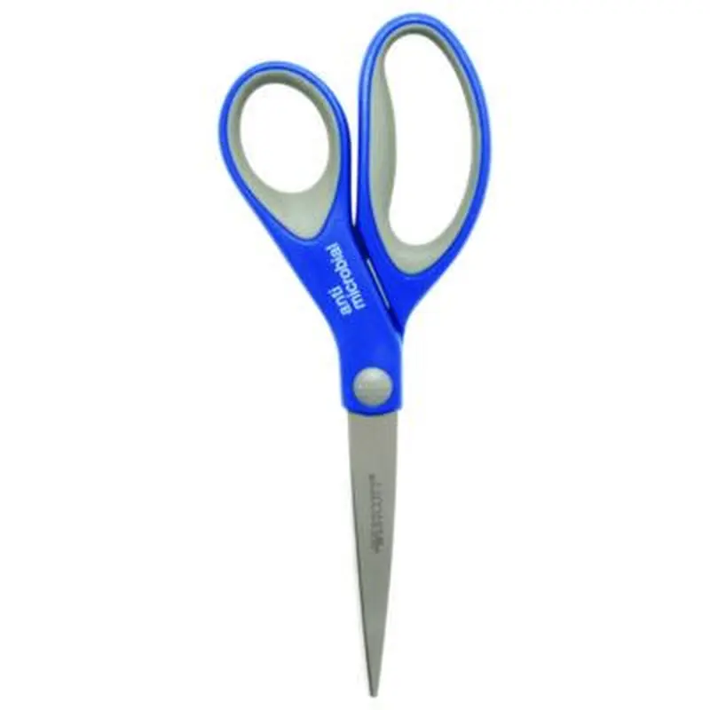 Scissors with Antimicrobial Protection, 8" Long, 3.25" Cut Length, Straight Blue/Gray Handle, 3/Pack - Scissors | Westcott
