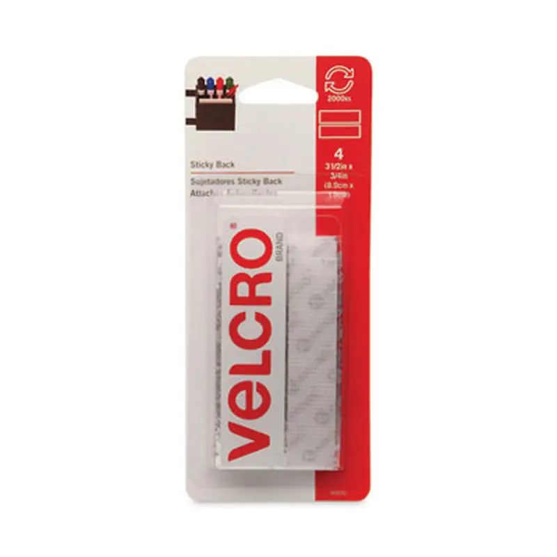 Sticky-Back Fasteners, Four 0.75" x 3.5" Strips, White - Hook & Loop Fasteners | VELCRO Brand