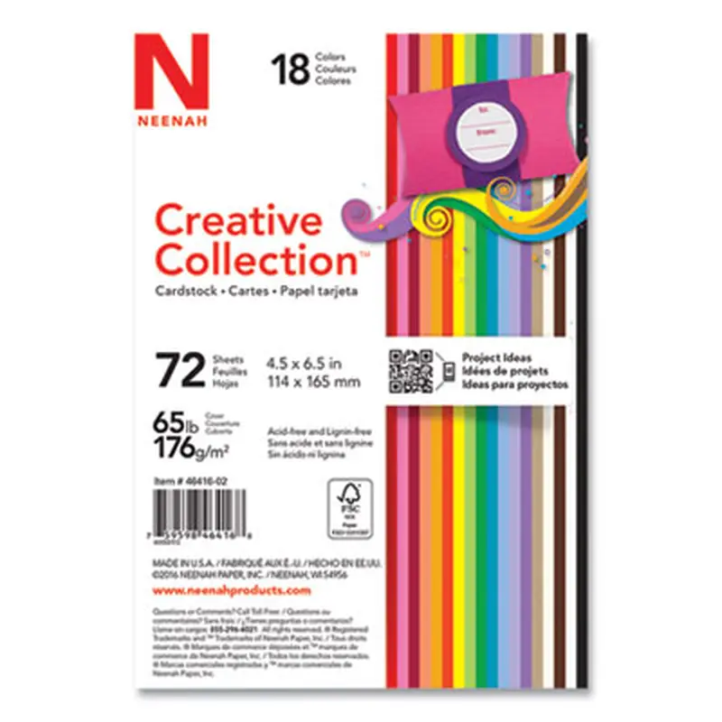 Creative Collection Premium Cardstock, 65 lb Cover Weight, 4.5 x 6.5, Assorted Starter Pack, 72/Pack - Art & Design Paper | Neenah Paper