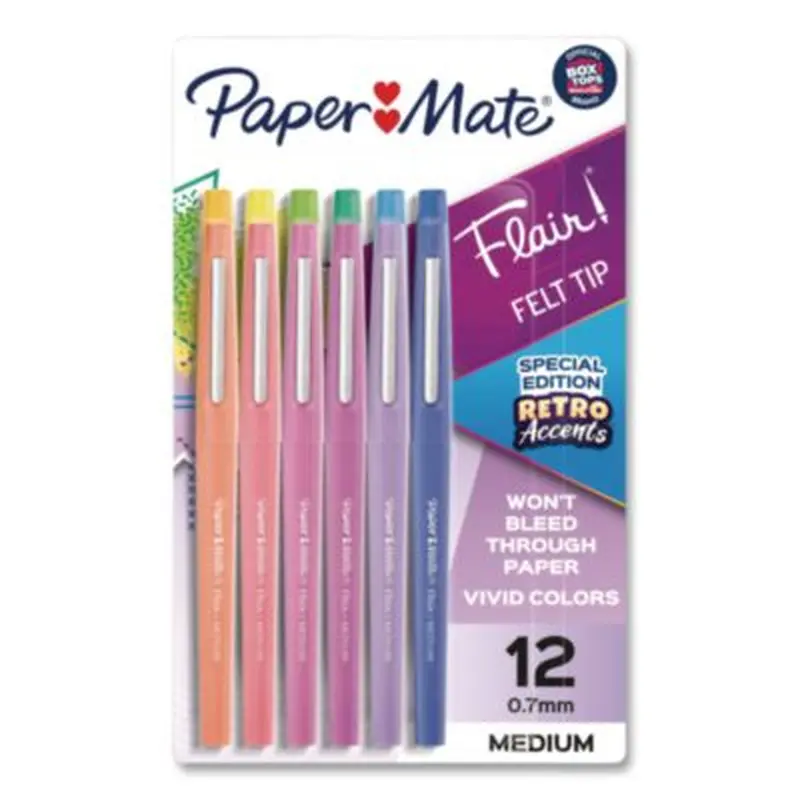 Flair Felt Tip Porous Point Pen, Retro Accents, Stick, Medium 0.7mm, Randomly Assorted Ink, Randomly Assorted Barrel, 12/Pack - Pens | Paper Mate