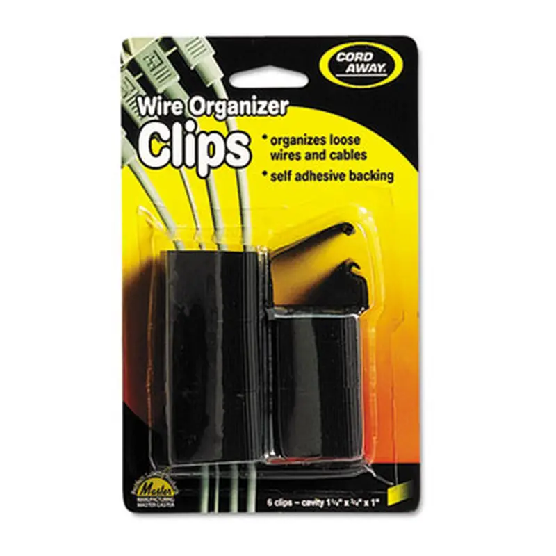 Self-Adhesive Wire Clips, Black, 6/Pack - Cable Management | Cord Away