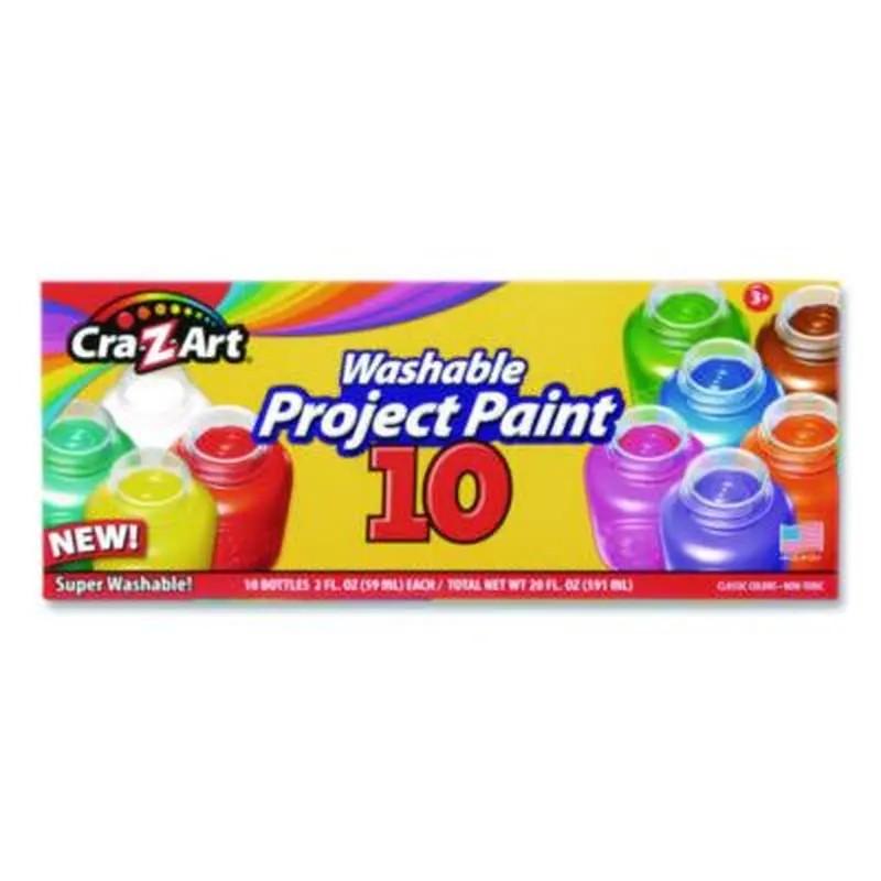 Washable Project Paints, 10 Assorted Colors, 2 oz Bottles, 10/Pack - Paint | Cra-Z-Art