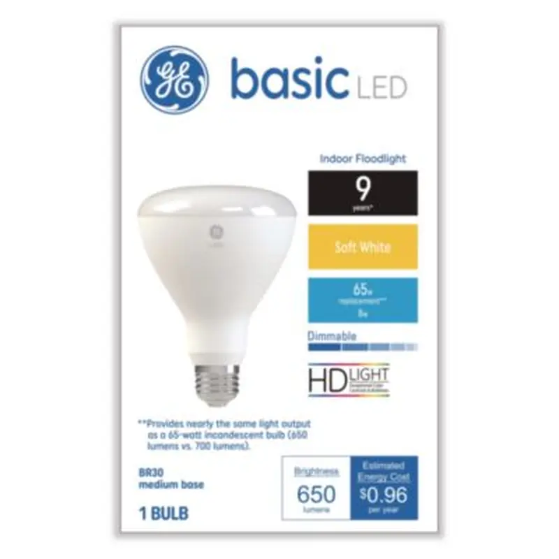 Basic LED Dimmable Indoor Flood Light Bulbs, BR30, 8 W, Soft White - Light Bulbs | GE