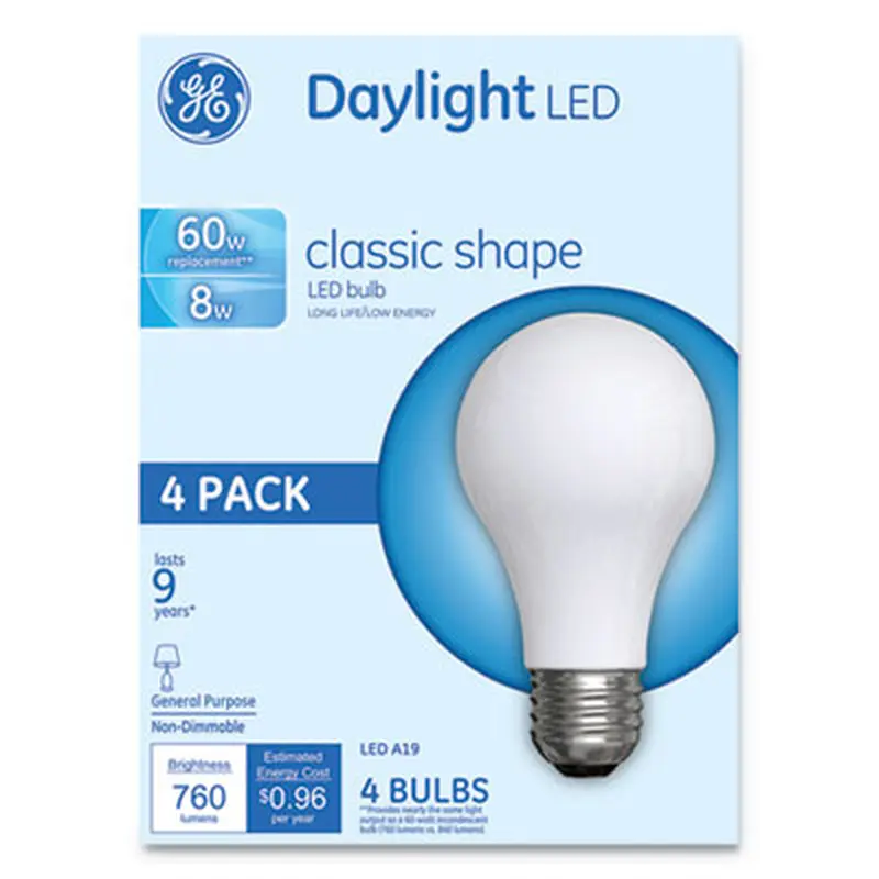 Classic LED Non-Dim A19 Light Bulb, 8 W, Daylight, 4/Pack - Light Bulbs | GE