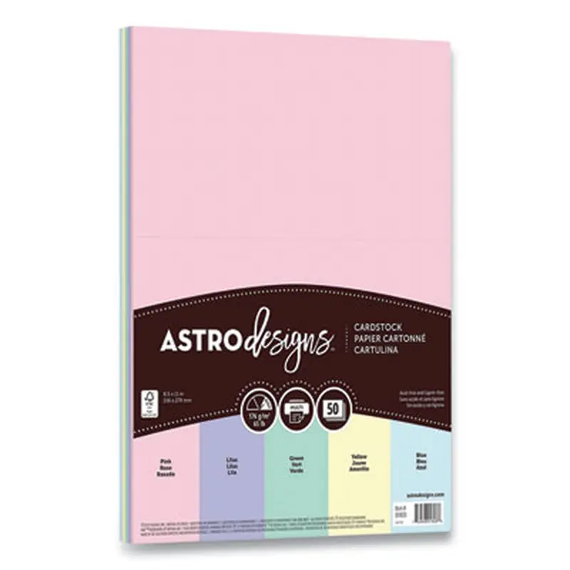Color Cardstock, 65 lb Cover Weight, 8.5 x 11, Assorted Pastel Colors, 50/Pack - Art & Design Paper | Astrobrights