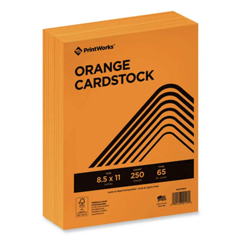 Color Cardstock, 65 lb Cover Weight, 8.5 x 11, Orange, 250/Ream - Art & Design Paper | PrintWorks Professional