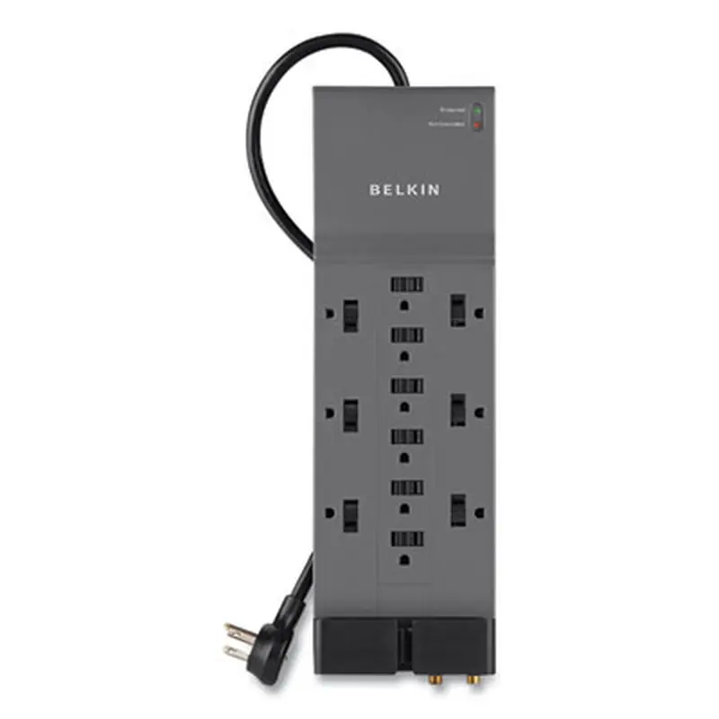 Professional Series SurgeMaster Surge Protector, 12 AC Outlets, 8 ft Cord, 3,780 J, Dark Gray - Surge Protectors | Belkin