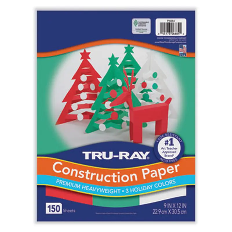 Tru-Ray Construction Paper, 70 lb Text Weight, 9 x 12, Assorted Holiday Colors, 150/Pack - Art & Design Paper | Pacon