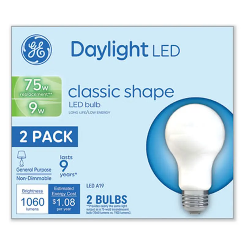 Classic LED Non-Dim A19 Light Bulb, 9 W, Daylight, 2/Pack - Light Bulbs | GE
