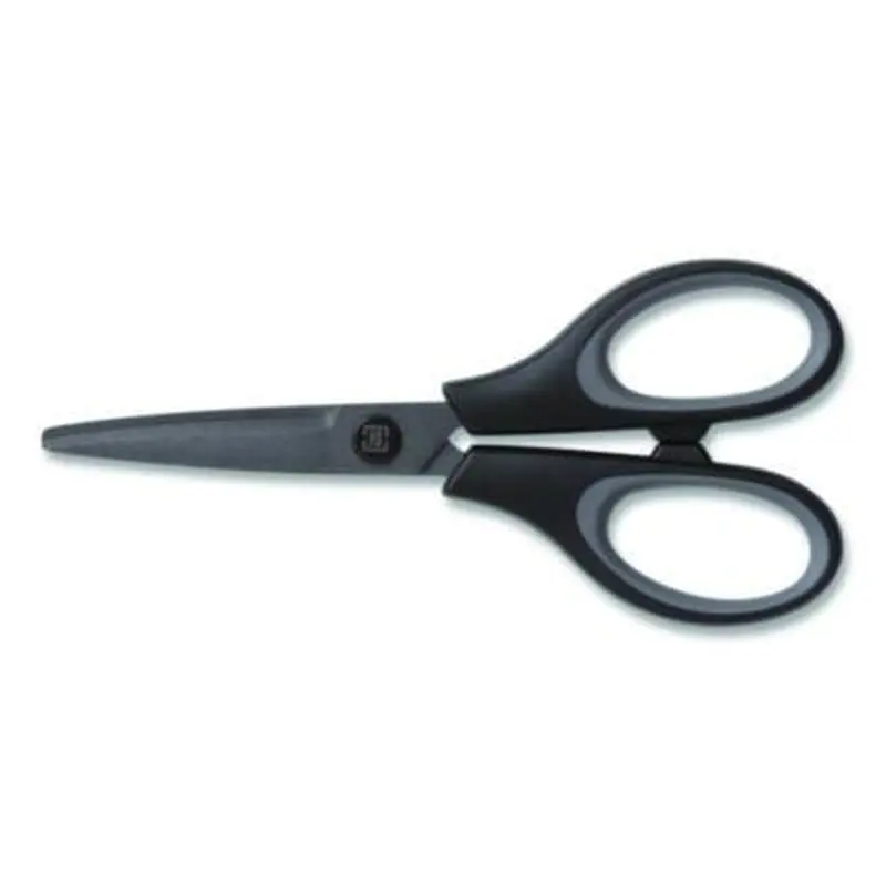 Non-Stick Titanium-Coated Scissors, 5" Long, 2.36" Cut Length, Straight Black/Gray Handle, Gun-Metal Gray Blades - Scissors | TRU RED