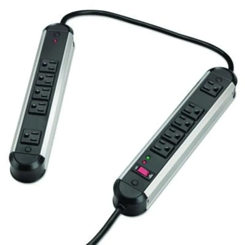 Split Metal Surge Protector, 10 AC Outlets, 6 ft Cord, 1,250 J, Black/Silver - Surge Protectors | Fellowes