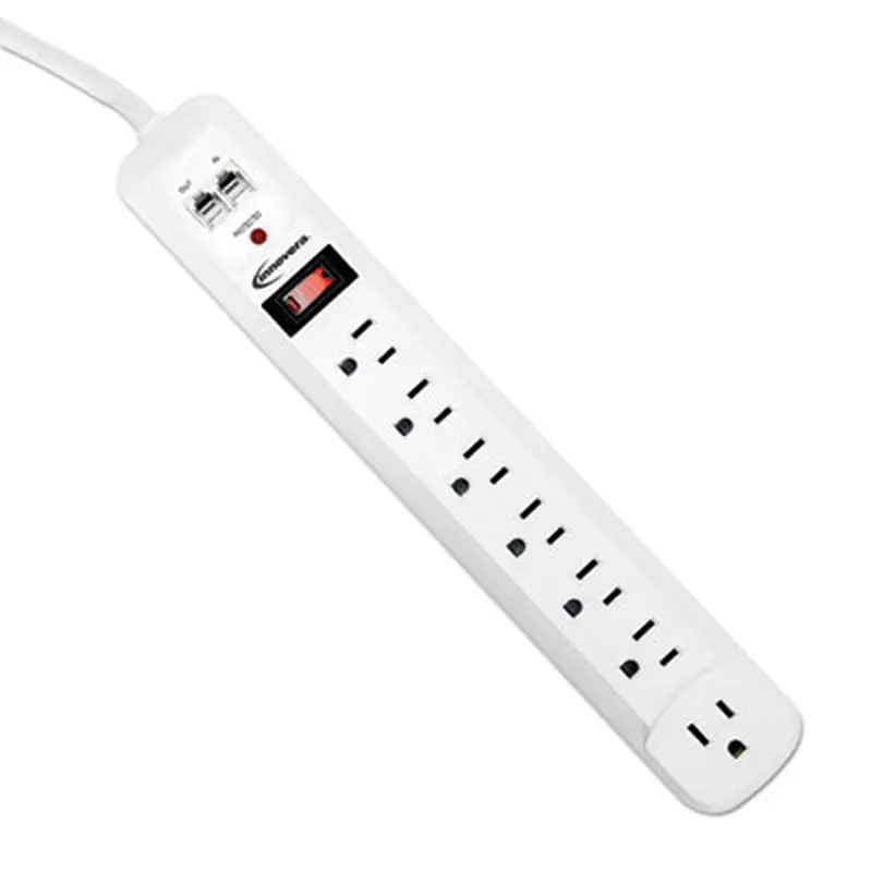 Surge Protector, 7 AC Outlets, 4 ft Cord, 1,080 J, White - Surge Protectors | Innovera