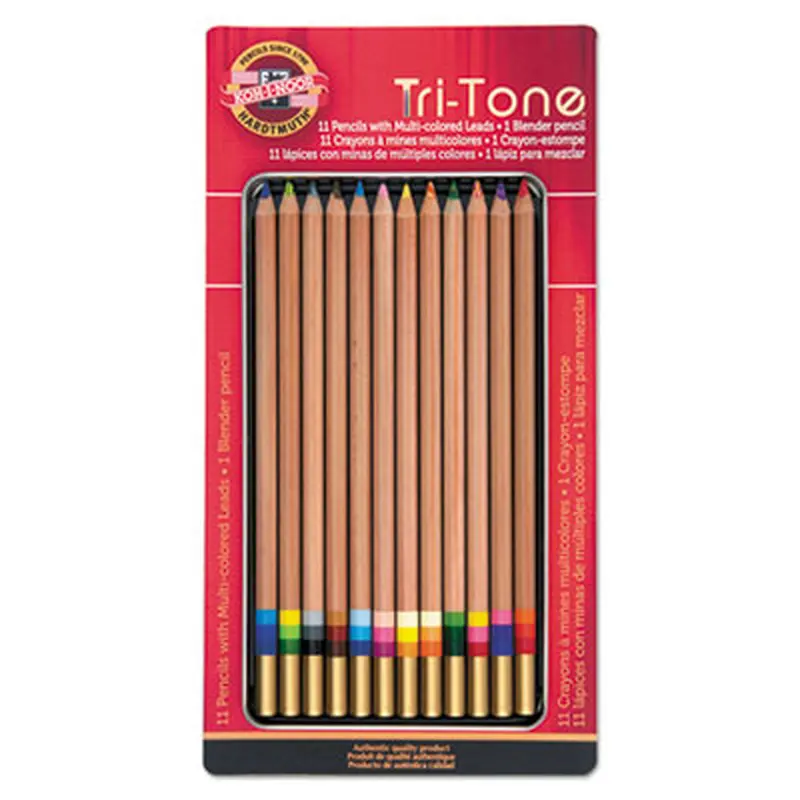 Tri-Tone Color Pencils, 3.8 mm, Assorted Tri-Tone Lead Colors, Tan Barrel, Dozen - Pencils | Koh-I-Noor