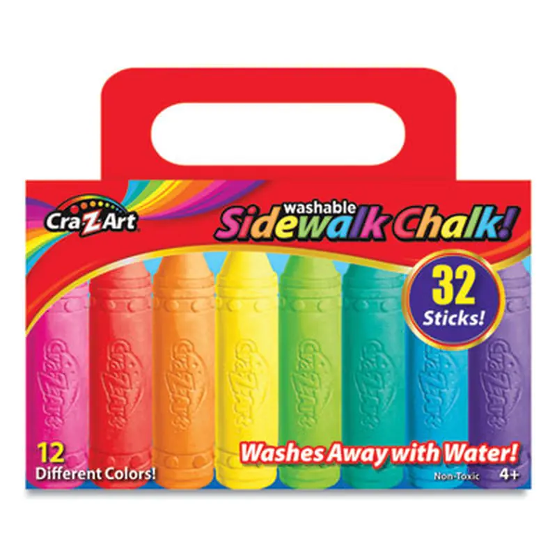 Washable Sidewalk Chalk, 12 Assorted Colors, 32 Sticks/Box - Art Chalk | Cra-Z-Art
