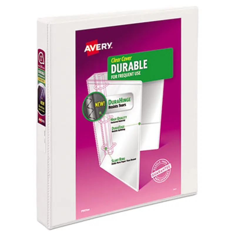 Durable View Binder with DuraHinge and Slant Rings, 3 Rings, 1" Capacity, 11 x 8.5, White - Binders | Avery