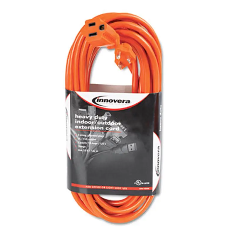 Indoor/Outdoor Extension Cord, 25 ft, 13 A, Orange - Extension Cords | Innovera