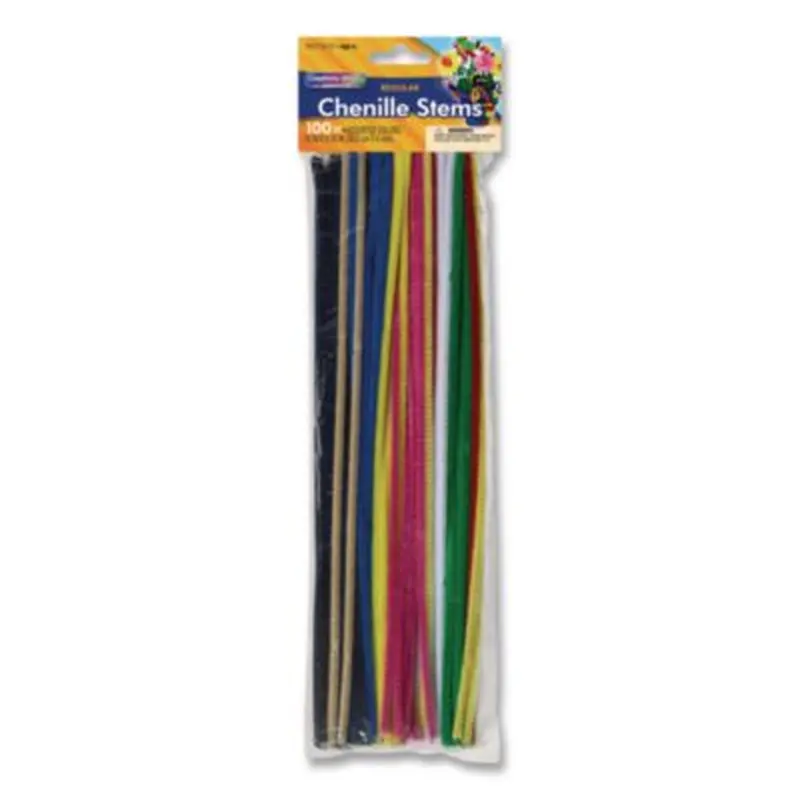 Regular Stems, 12" x 4 mm, Metal Wire/Polyester, Assorted Colors, 100/Pack - Crafting Embellishments | Creativity Street