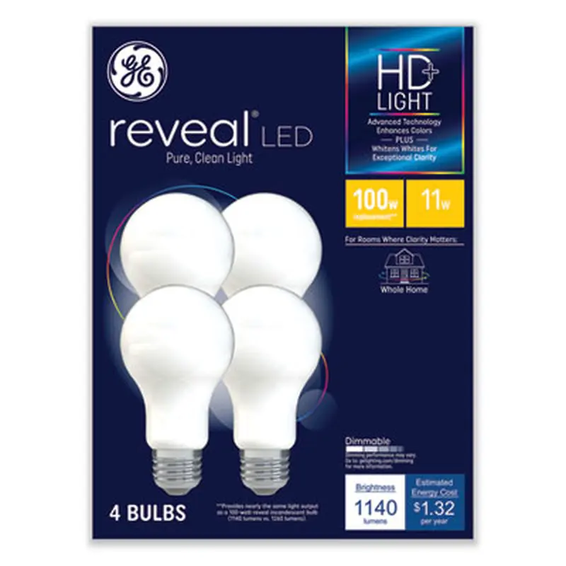 Reveal HD  LED A19 Light Bulb, 11 W, 4/Pack - Light Bulbs | GE