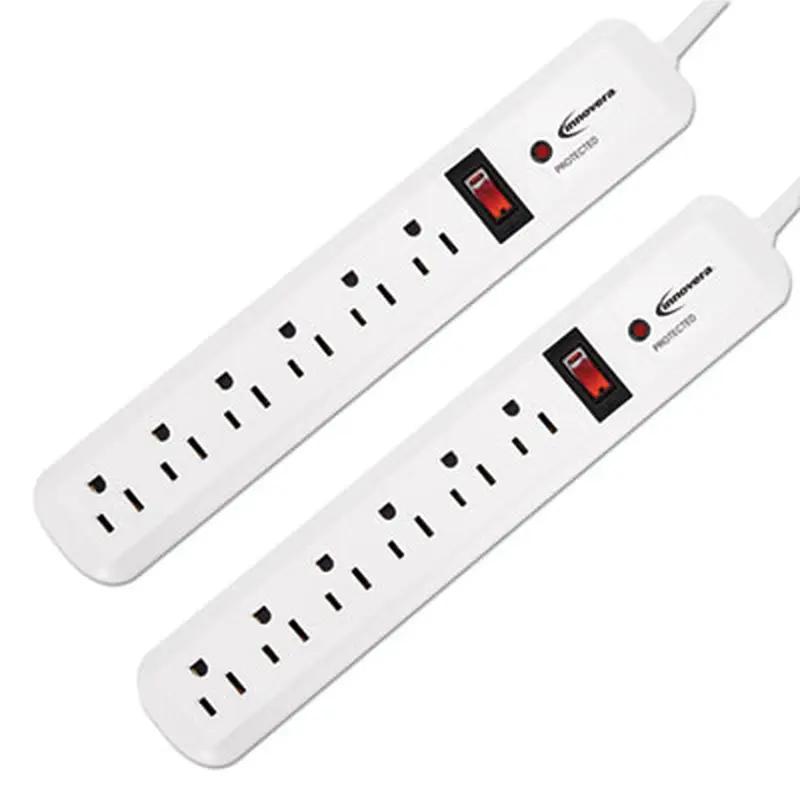 Surge Protector, 6 AC Outlets, 4 ft Cord, 540 J, White, 2/Pack - Surge Protectors | Innovera