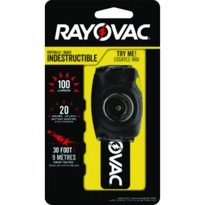 Virtually Indestructible LED Headlight, 3 AAA Batteries (Included), 30 m Projection, Black - Flashlights | Rayovac