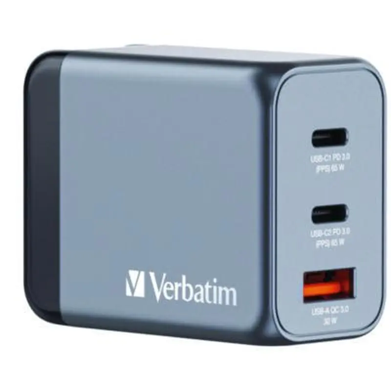 65 W 3-Port GaN Wall Charger, Black/Gray - Adapters/Chargers | Verbatim