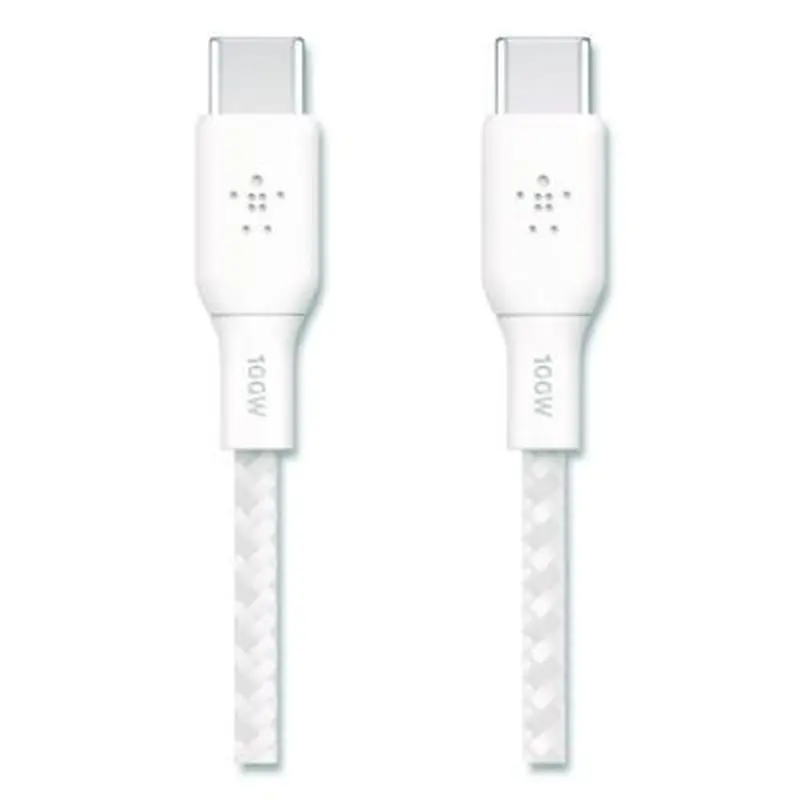 BOOST CHARGE Braided USB-C to USB-C Cable, 100 W Power Delivery, 6.6 ft, White, 2/Pack - Adapters/Chargers | Belkin