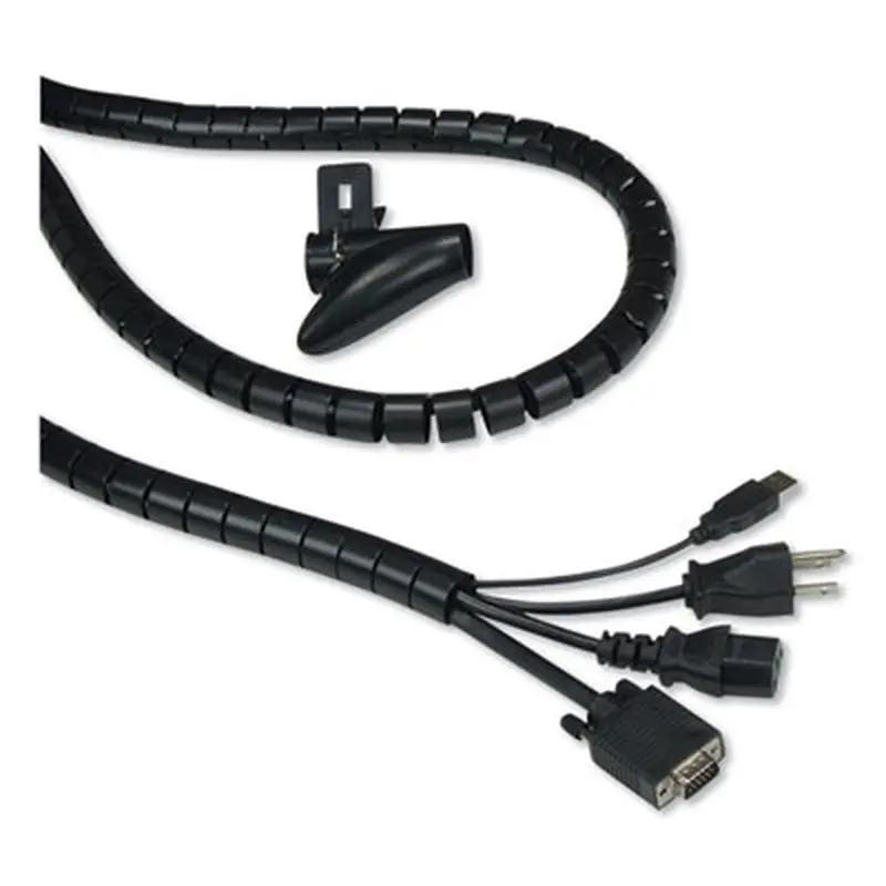 Cable Management Coiled Tube, 0.75" Dia x 77.5" Long, Black - Cable Management | Innovera