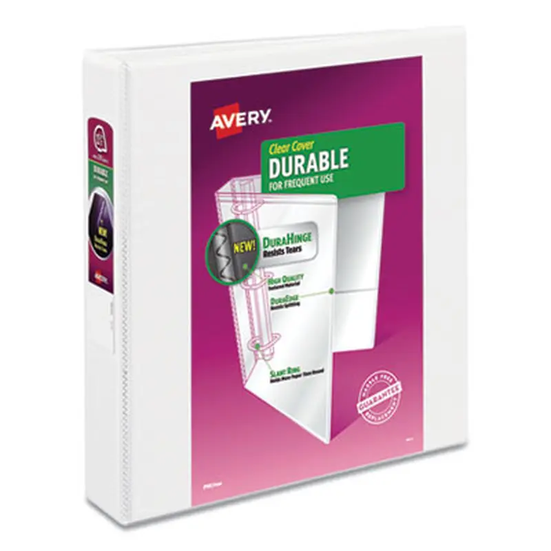 Durable View Binder with DuraHinge and Slant Rings, 3 Rings, 1.5" Capacity, 11 x 8.5, White, 4/Pack - Binders | Avery