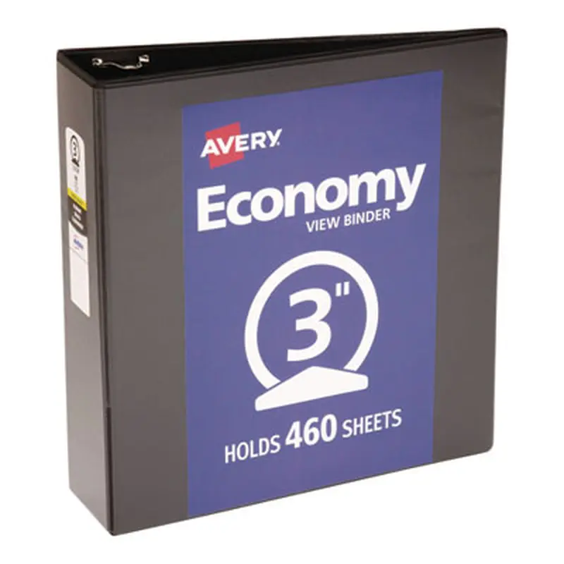 Economy View Binder with Round Rings , 3 Rings, 3" Capacity, 11 x 8.5, Black, (5740) - Binders | Avery