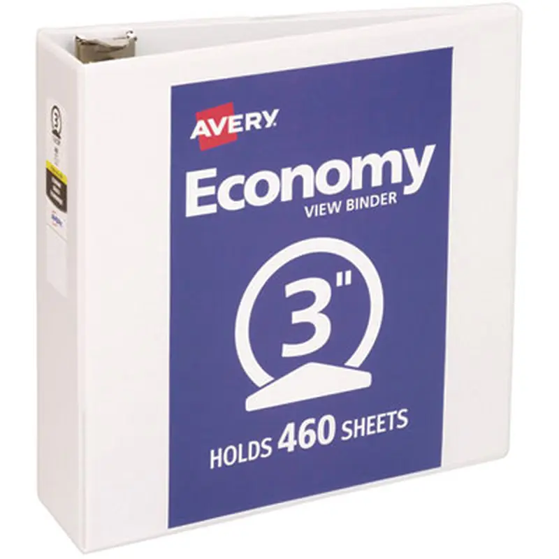 Economy View Binder with Round Rings , 3 Rings, 3" Capacity, 11 x 8.5, White, (5741) - Binders | Avery