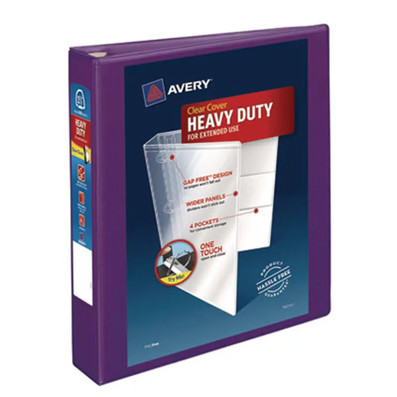 Heavy-Duty View Binder with DuraHinge and One Touch EZD Rings, 3 Rings, 1.5" Capacity, 11 x 8.5, Purple - Binders | Avery