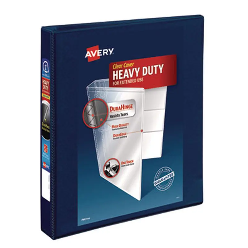 Heavy-Duty View Binder with DuraHinge and One Touch EZD Rings, 3 Rings, 1" Capacity, 11 x 8.5, Navy Blue - Binders | Avery