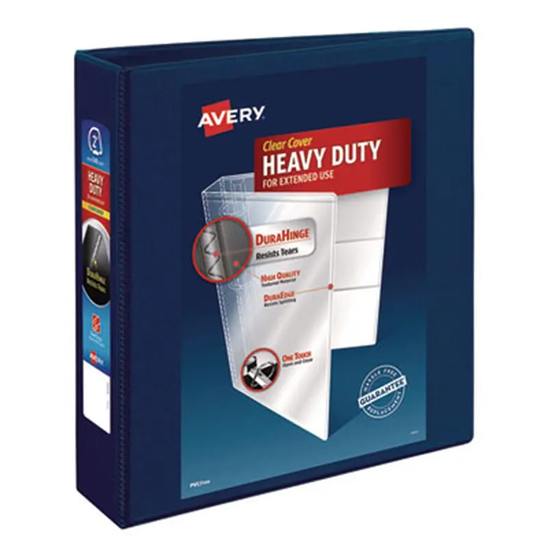 Heavy-Duty View Binder with DuraHinge and One Touch EZD Rings, 3 Rings, 2" Capacity, 11 x 8.5, Navy Blue - Binders | Avery