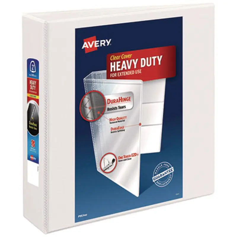 Heavy-Duty View Binder with DuraHinge and One Touch EZD Rings, 3 Rings, 2" Capacity, 11 x 8.5, White - Binders | Avery