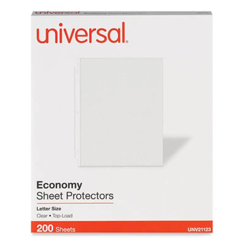 Standard Sheet Protectors, Light-Duty, Side: 3-Hole Punched, Top Load 8.5 x 11 Insert, Clear Front, 200/Box - Sheet Protectors | Universal