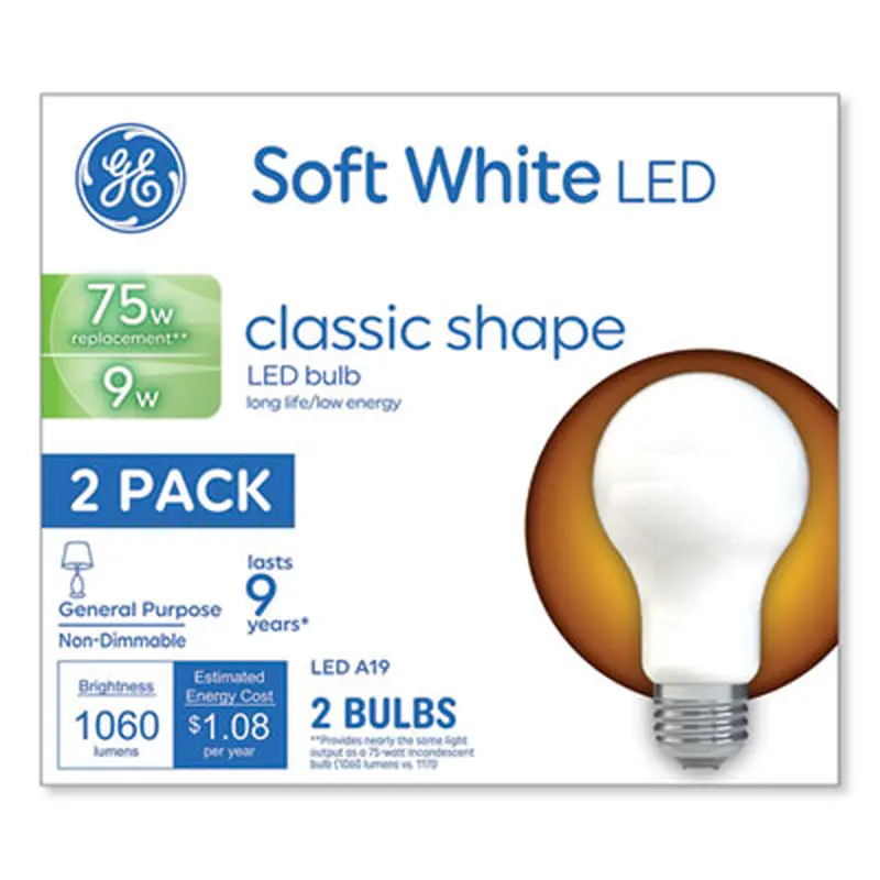 Classic LED Soft White Non-Dim A19 Light Bulb, 9 W, 2/Pack - Light Bulbs | GE