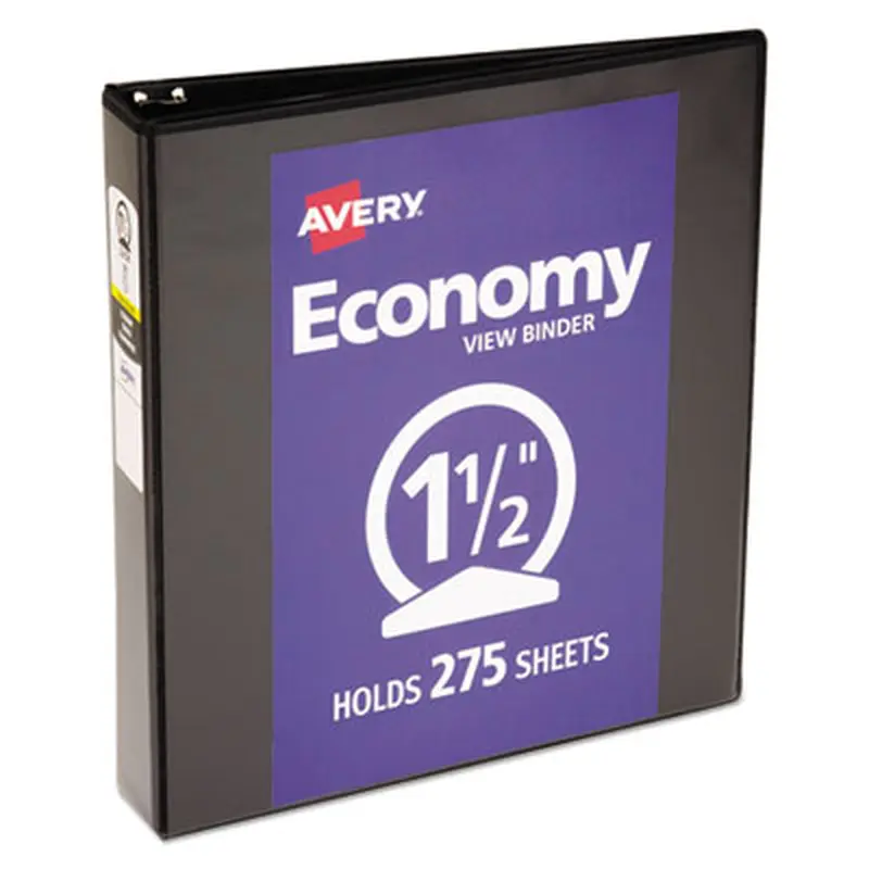 Economy View Binder with Round Rings , 3 Rings, 1.5" Capacity, 11 x 8.5, Black, (5725) - Binders | Avery