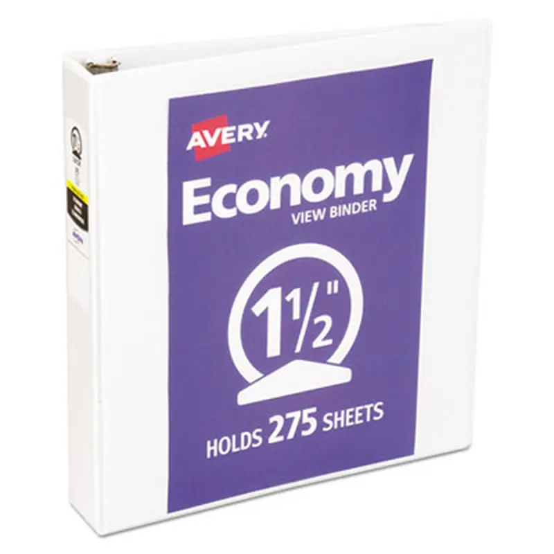 Economy View Binder with Round Rings , 3 Rings, 1.5" Capacity, 11 x 8.5, White, (5726) - Binders | Avery