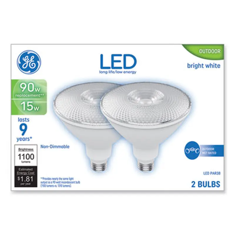 LED PAR38 Non-Dimmable Outdoor Flood Light Bulb, 15 W, Bright White, 2/Pack - Light Bulbs | GE