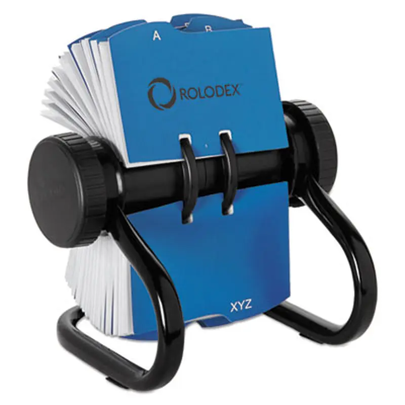 Open Rotary Business Card File with 24 Guides, Holds 400 2.63 x 4 Cards, 6.5 x 5.61 x 5.08, Metal, Black - Card Holders | Rolodex