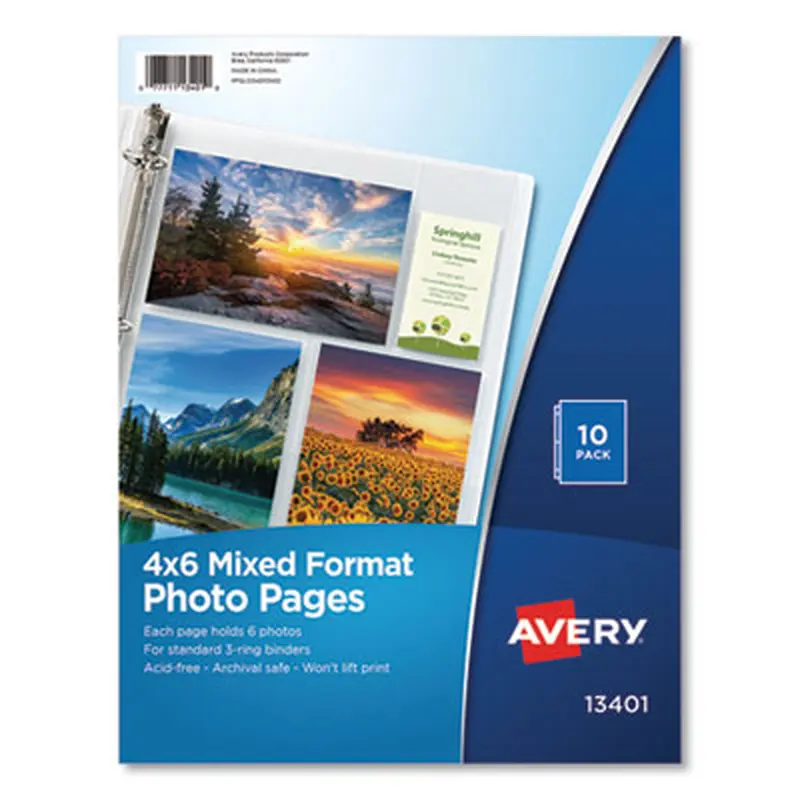 Photo Storage Pages for Six 4 x 6 Mixed Format Photos, 3-Hole Punched, 10/Pack - Photo Albums | Avery