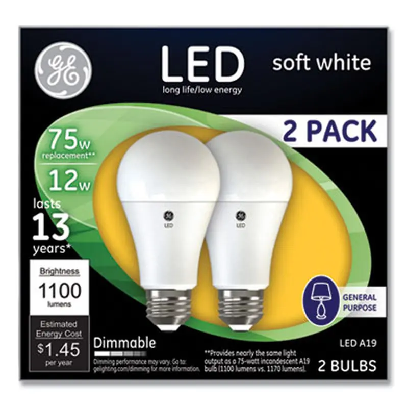 75W LED Bulbs, A19, 12 W, Soft White, 2/Pack - Light Bulbs | GE