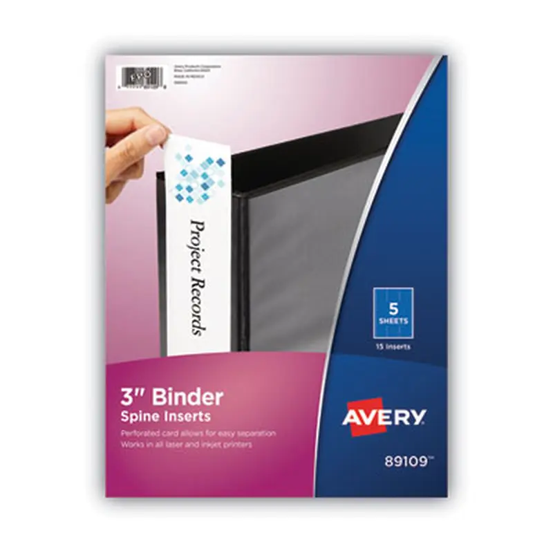 Binder Spine Inserts, 3" Spine Width, 3 Inserts/Sheet, 5 Sheets/Pack - Binder Spine Inserts | Avery