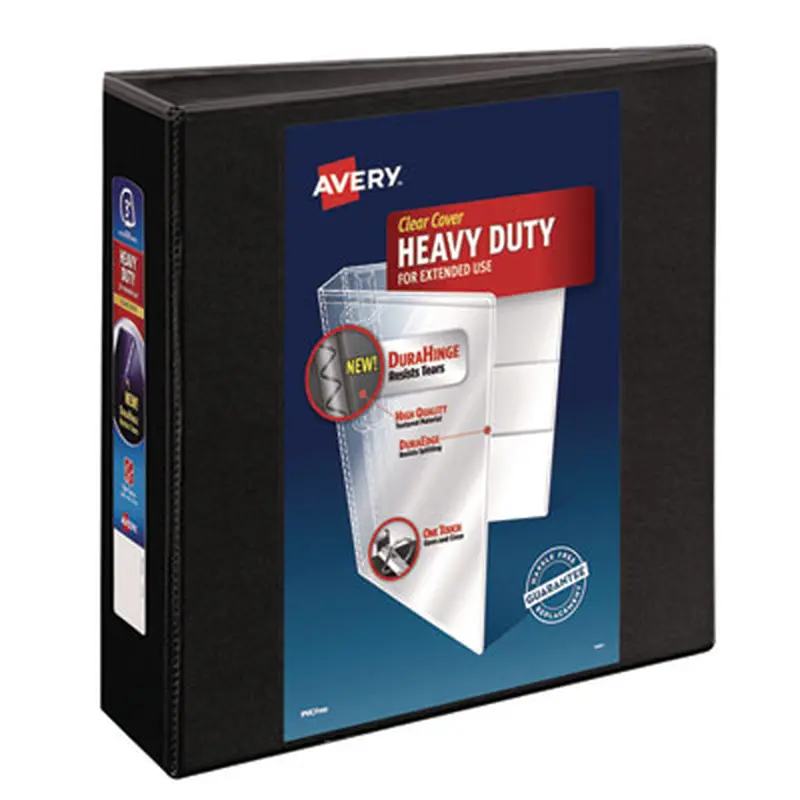 Heavy-Duty View Binder with DuraHinge and Locking One Touch EZD Rings, 3 Rings, 3" Capacity, 11 x 8.5, Black - Binders | Avery