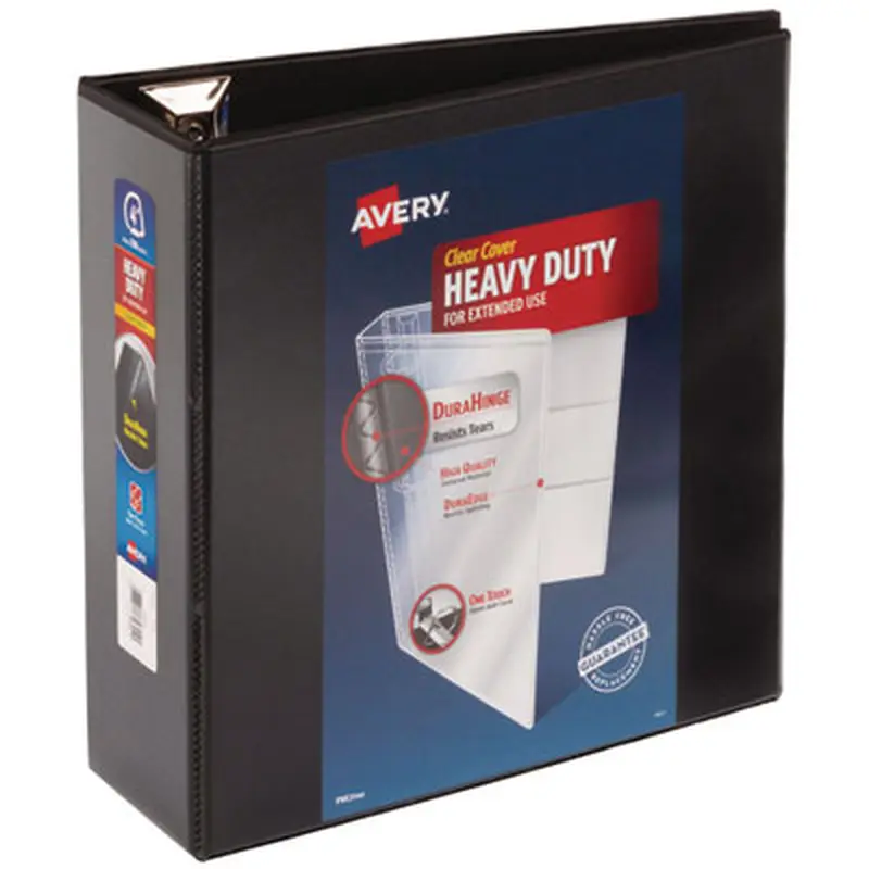 Heavy-Duty View Binder with DuraHinge and Locking One Touch EZD Rings, 3 Rings, 4" Capacity, 11 x 8.5, Black - Binders | Avery